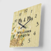 ヴィンテージ素朴フローラウッド スクエア壁時計 (傾斜)