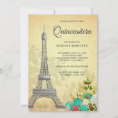 ヴィンテージ素朴フローラエッフェルタワーキンセアニェラ 招待状 (正面)