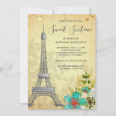 ヴィンテージ素朴フローラエッフェルタワーSweet sixteen 招待状 (正面)