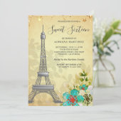ヴィンテージ素朴フローラエッフェルタワーSweet sixteen 招待状 (スタンド正面)