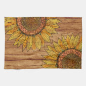 ヴィンテージ素朴フローラエレガントウッドアートサンフラワー キッチンタオル (横)