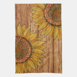 ヴィンテージ素朴フローラエレガントウッドアートサンフラワー キッチンタオル