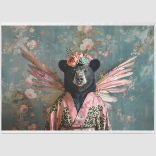 ヴィンテージ素朴フローラクラウンクイーンベアデクページ 薄葉紙 (正面)