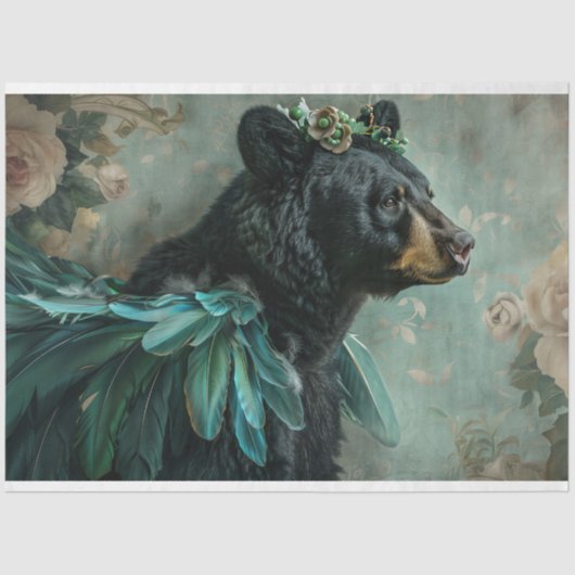 ヴィンテージ素朴フローラクラウンクイーンベアデクページ 薄葉紙 (正面)