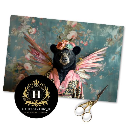 ヴィンテージ素朴フローラクラウンクイーンベアデクページ 薄葉紙