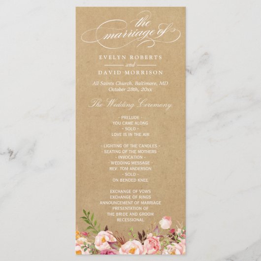 ヴィンテージ素朴フローラクラフト |結婚式 プログラム (正面)