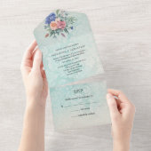 ヴィンテージ素朴フローラグリーンダマスクウェディング オールインワン招待状 (貼ってはがせる)