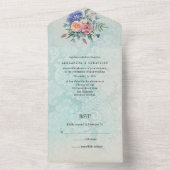 ヴィンテージ素朴フローラグリーンダマスクウェディング オールインワン招待状 (内側)