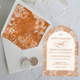 ヴィンテージ素朴フローラテラコッタ結婚ズ アクリル招待状