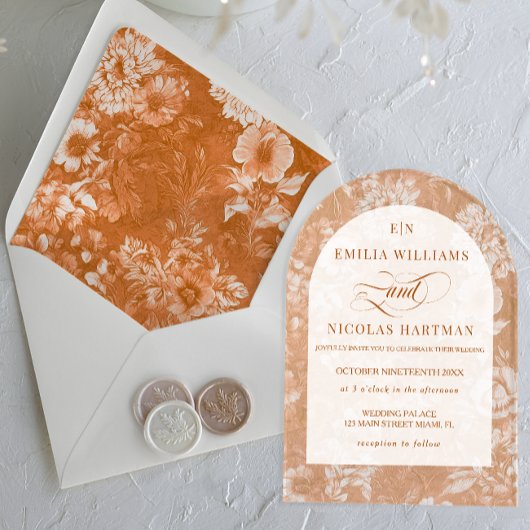 ヴィンテージ素朴フローラテラコッタ結婚ズ アクリル招待状