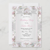 ヴィンテージ素朴フローラバラピンクバースデーパーティー 招待状 (正面)