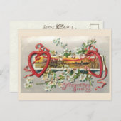 ヴィンテージ素朴フローラバレンタインハート ポストカード (正面/裏面)