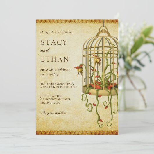 ヴィンテージ素朴フローラバーケージ結婚式招待状 招待状 (スタンド正面)