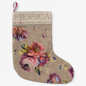 ヴィンテージ素朴フローラパーソナライズされた スモールクリスマスストッキング (正面)
