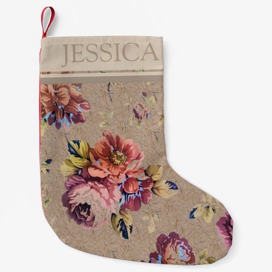 ヴィンテージ素朴フローラパーソナライズされた スモールクリスマスストッキング (正面)