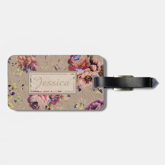 ヴィンテージ素朴フローラパーソナライズされた ラゲッジタグ (裏面横)