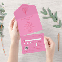 ヴィンテージ素朴フローラピンク+レッドQRコー結婚ド