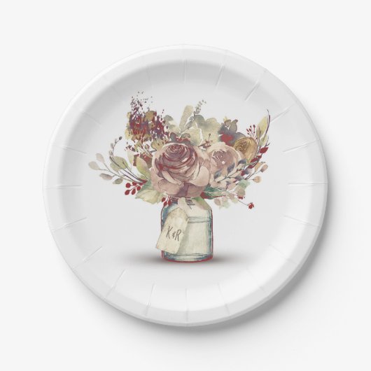 ヴィンテージ素朴フローラメイスン結婚ジャー ペーパープレート (正面)
