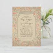 ヴィンテージ素朴フローラメイスン結婚ジャー 招待状 (スタンド正面)