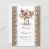 ヴィンテージ素朴フローラメイスンJAR | Burlap結婚の 招待状 (正面)