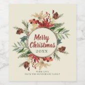 ヴィンテージ素朴フローラメリークリスマスアイボリー ワインラベル (シングルラベル)