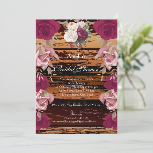 ヴィンテージ素朴フローラレッドピンクブライダルシャワー2 招待状 (スタンド正面)