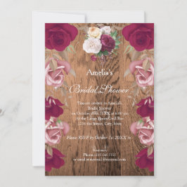 ヴィンテージ素朴フローラレッドピンクブライダルシャワー 招待状