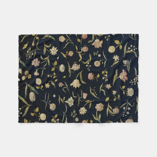 ヴィンテージ素朴フローラ敷物パターン フリースブランケット (正面(横))