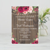 ヴィンテージ素朴フローラ灯を備えた木材ブルゴーニュ 招待状 (スタンド正面)