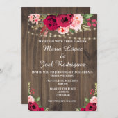 ヴィンテージ素朴フローラ灯を備えた木材ブルゴーニュ 招待状 (正面/裏面)