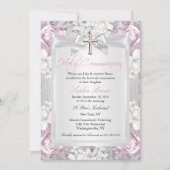 ヴィンテージ素朴フローラ第一聖体ピンク 招待状 (正面)