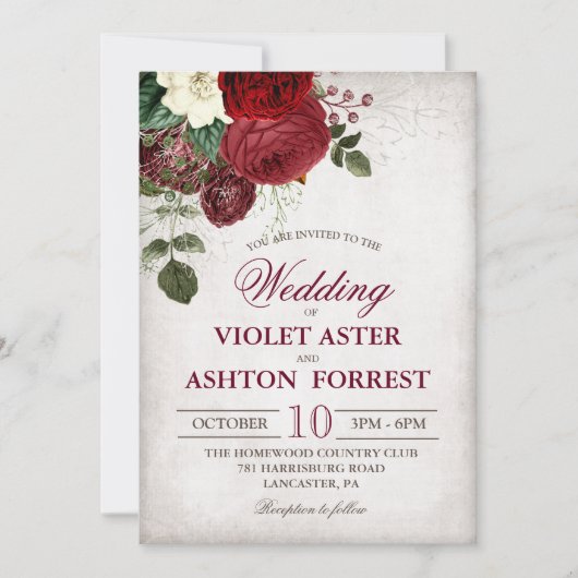 ヴィンテージ素朴フローラ結婚式招待状 招待状 (正面)