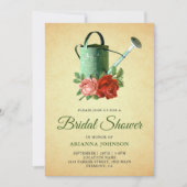 ヴィンテージ素朴フローラ給水缶ブライダルシャワー 招待状 (正面)