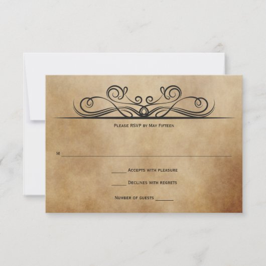 ヴィンテージ素朴ブラウンと黒いスクロールRSVP 招待状 (正面)