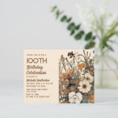 ヴィンテージ素朴ブラウンクリームフローラ100誕生日 インビテーションポストカード (スタンド正面)