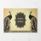 ヴィンテージ素朴ブラウンセピアインディアンピーコック結婚ズ 三つ折り招待状 (カバー)