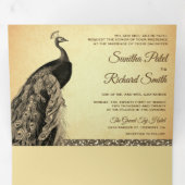 ヴィンテージ素朴ブラウンセピアインディアンピーコック結婚ズ 三つ折り招待状 (内部最初)