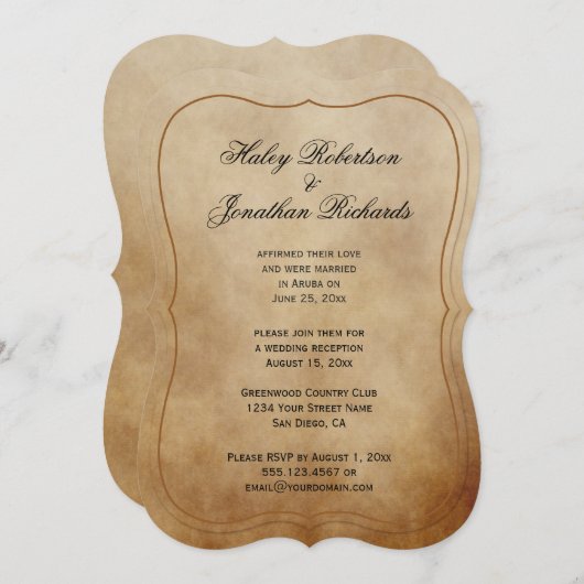 ヴィンテージ素朴ブラウンタンアイボリー披露宴のみ 招待状 (正面/裏面)