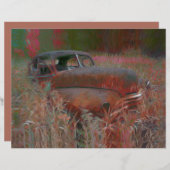 ヴィンテージ素朴ブラウンピンクカーオールドアンティークアート (正面/裏面)