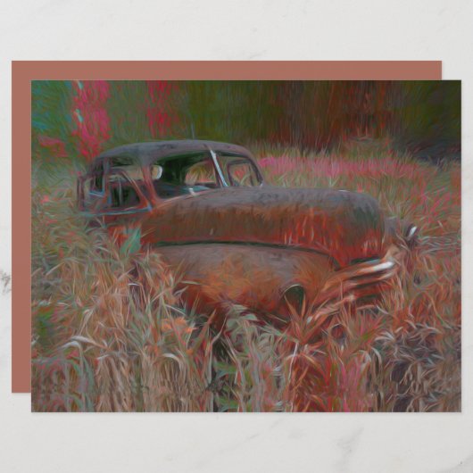 ヴィンテージ素朴ブラウンピンクカーオールドアンティークアート (正面/裏面)