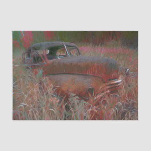 ヴィンテージ素朴ブラウンピンクカーオールドアンティークアート 薄葉紙 (正面)