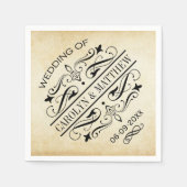 ヴィンテージ素朴ブラックフローリッシュ結婚パーチメント スタンダードカクテルナプキン (正面)