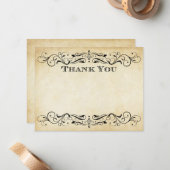 ヴィンテージ素朴ブラックフローリッシュ結婚パーチメント ノートカード (正面/裏面インサイチュ)