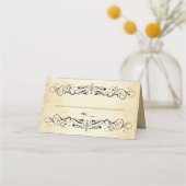 ヴィンテージ素朴ブラックフローリッシュ結婚パーチメント プレイスカード (正面)