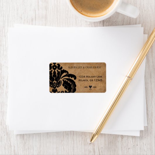 ヴィンテージ素朴ブラック・ダマスク・ウェディング ラベル (インサイチュ)