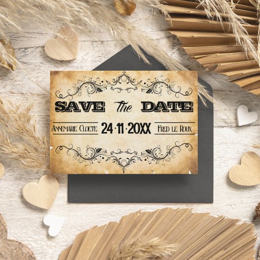 ヴィンテージ素朴ブラック・フローリッシュ・パーチメント