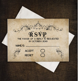 ヴィンテージ素朴ブラック・フローリッシュ・パーチメント 出欠カード