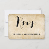 ヴィンテージ素朴ブラック・フローリッシュ・パーチメント 出欠カード (正面)