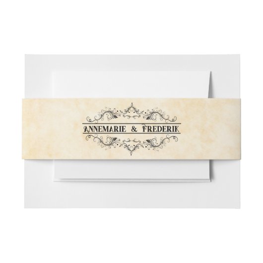 ヴィンテージ素朴ブラック・フローリッシュ・パーチメント 招待状ベリーバンド (正面例)