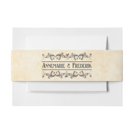 ヴィンテージ素朴ブラック・フローリッシュ・パーチメント 招待状ベリーバンド